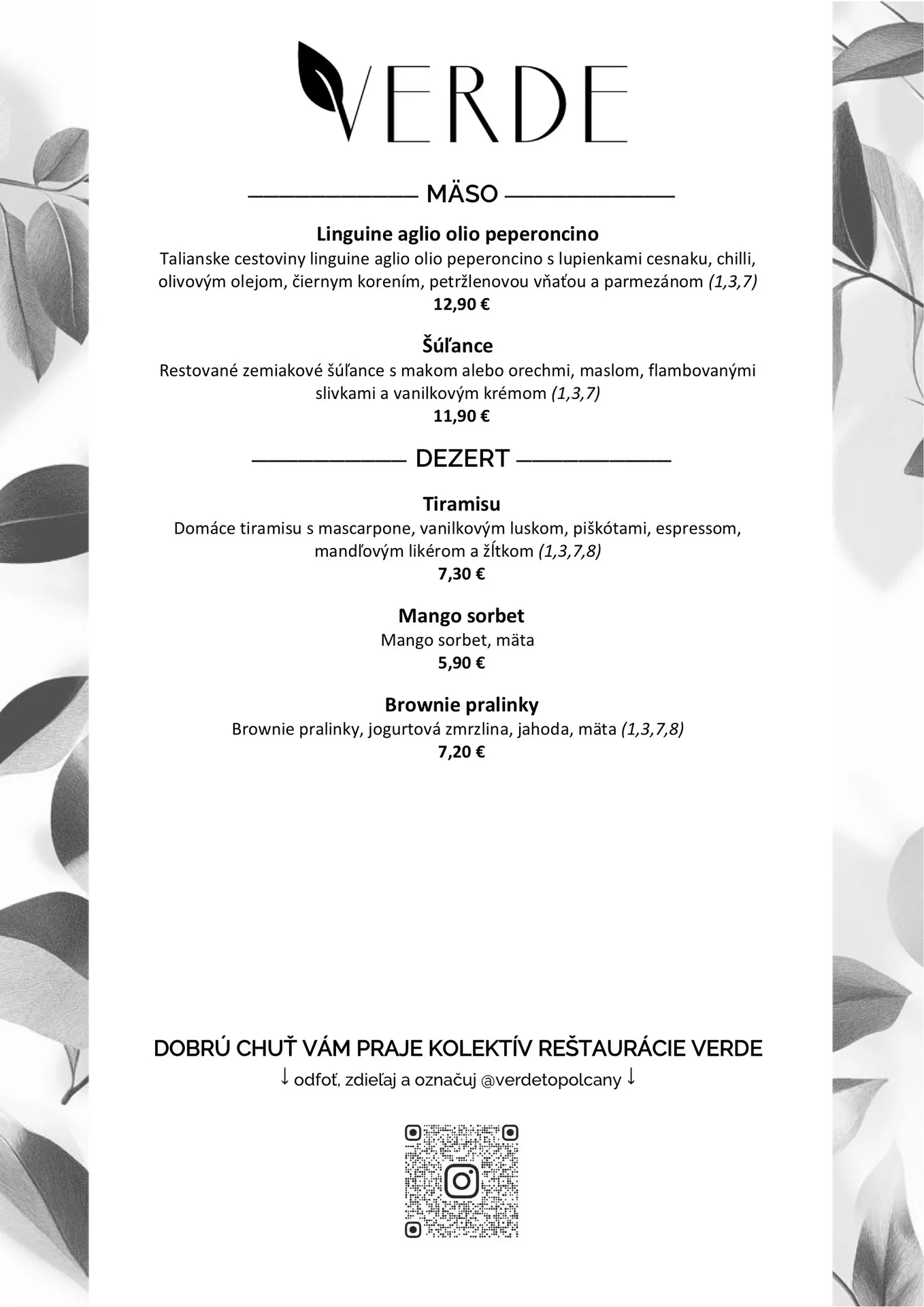 Verde Topoľčany — food