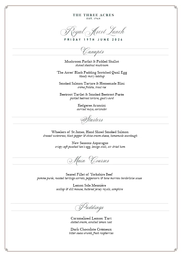 The Three Acres — food